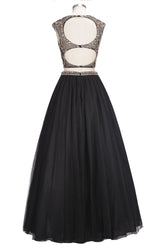 A-line Two-piece Floor Length Sleeveless Plus Size Crystals Patterns Prom Dresses